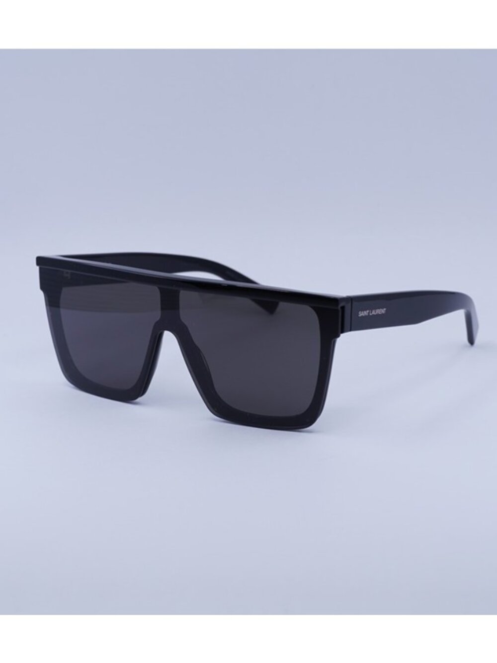 Saint Laurent SL607 001 Sunglasses Shiny Black Shield Frame, Black Lenses